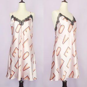 Victoria's Secret light pink LOVE satin slip dress with lace